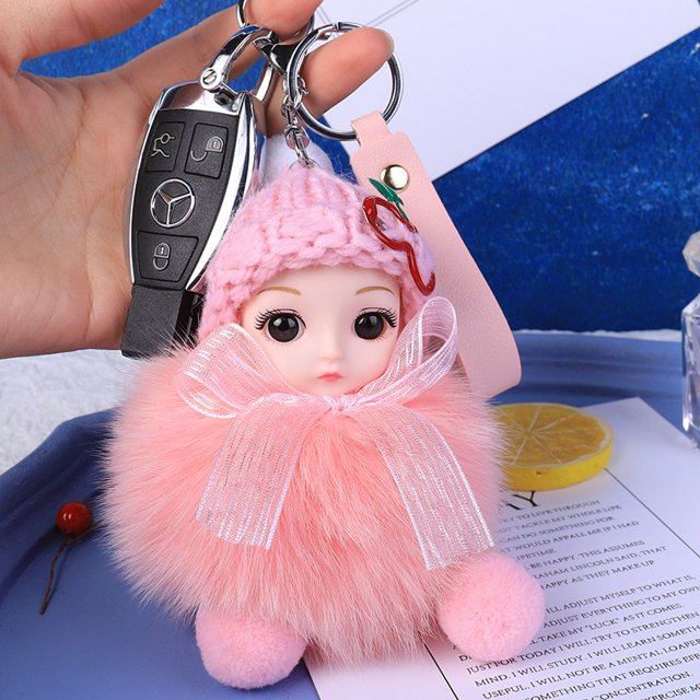 LLavero de bebé durmiendo con pompón, llaveros de muñeco de peluche esponjoso bonito, bolsos para mujer y niña, llaveros, llavero de coche, regalo, decoración encantadora xuanjing unisex
