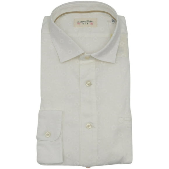 Tintoria Mattei 954 Men's White/Diamond Regular Dress Shirt - 40-15.75 (M)