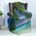 thumbnail image 4 of Ocean Soft Flannel Fleece Throw Blanket, Tropical Paradise View at Maldives Palms Clear Sky Seashore Picture Print, Cozy Plush for Indoor and Outdoor Use, 60" x 80", Green Aqua Blue, by Ambesonne, 4 of 5
