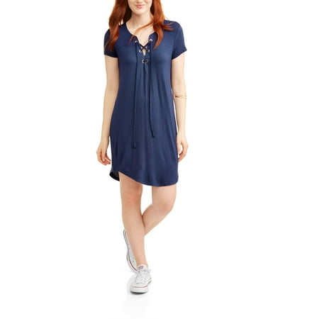Metal Lace Dress - Juniors' Lace Up T-Shirt Dress