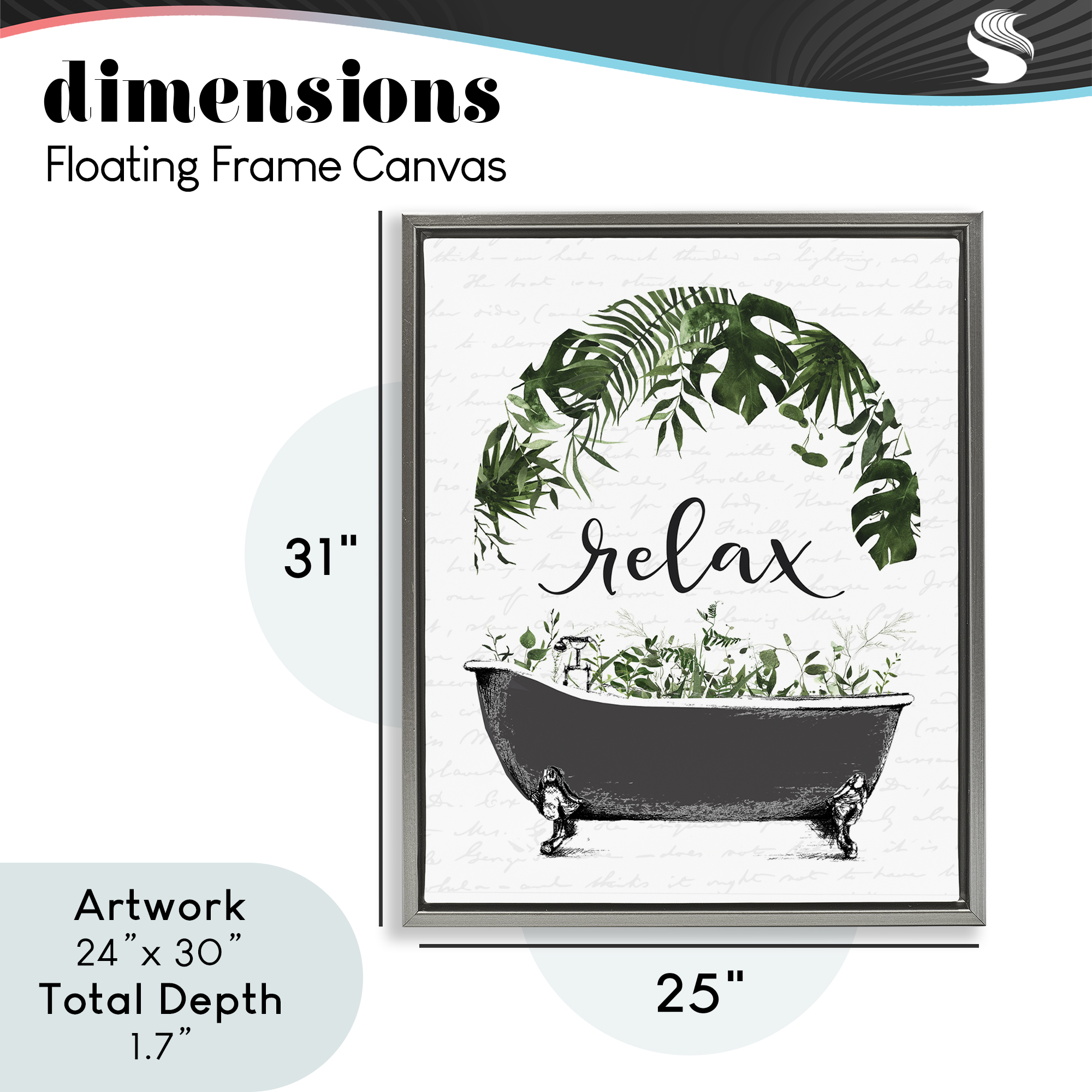 Tropical Bath Relax Gray Framed Floater Canvas Wall Art, design by Lettered and Lined