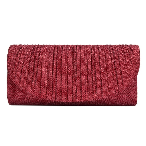 Premium Pleated Metallic Glitter Flap Clutch Evening Bag Handbag