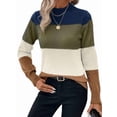 thumbnail image 2 of Suéteres de Bloque de Color para Mujer, Blusas de Larga con Cuello Alto, Suéter de Punto Holgado. Albaricoque L, 2 of 7