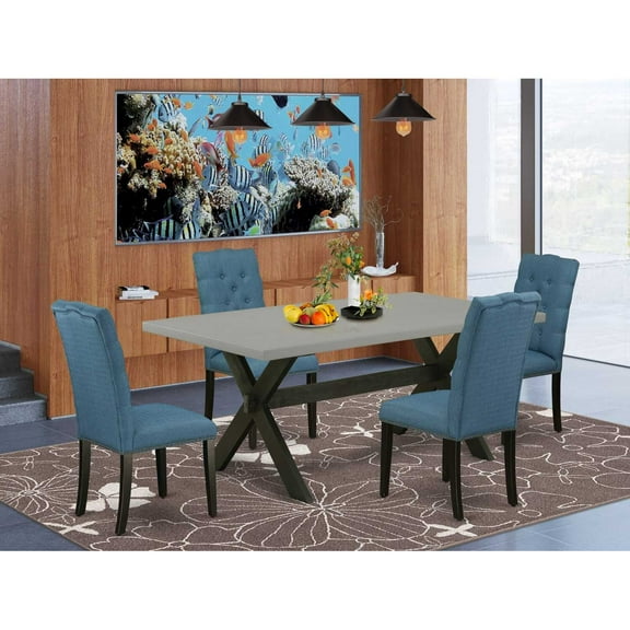 East West Furniture 5-Piece Stylish Dining Room Set a Superb Cement Color Rectangular Dining Table Top and 4 Wonderful Linen Fabric Parson Dining Chairs with Nail Heads and Button Tufted Chair...