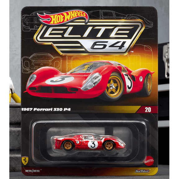 Hot Wheels Elite 64 1967 Ferrari 330 P4 – Premium 1:64 Die-Cast Car, Rosso Corsa Red, Real Riders Wheels, Opening Rear Clamshell