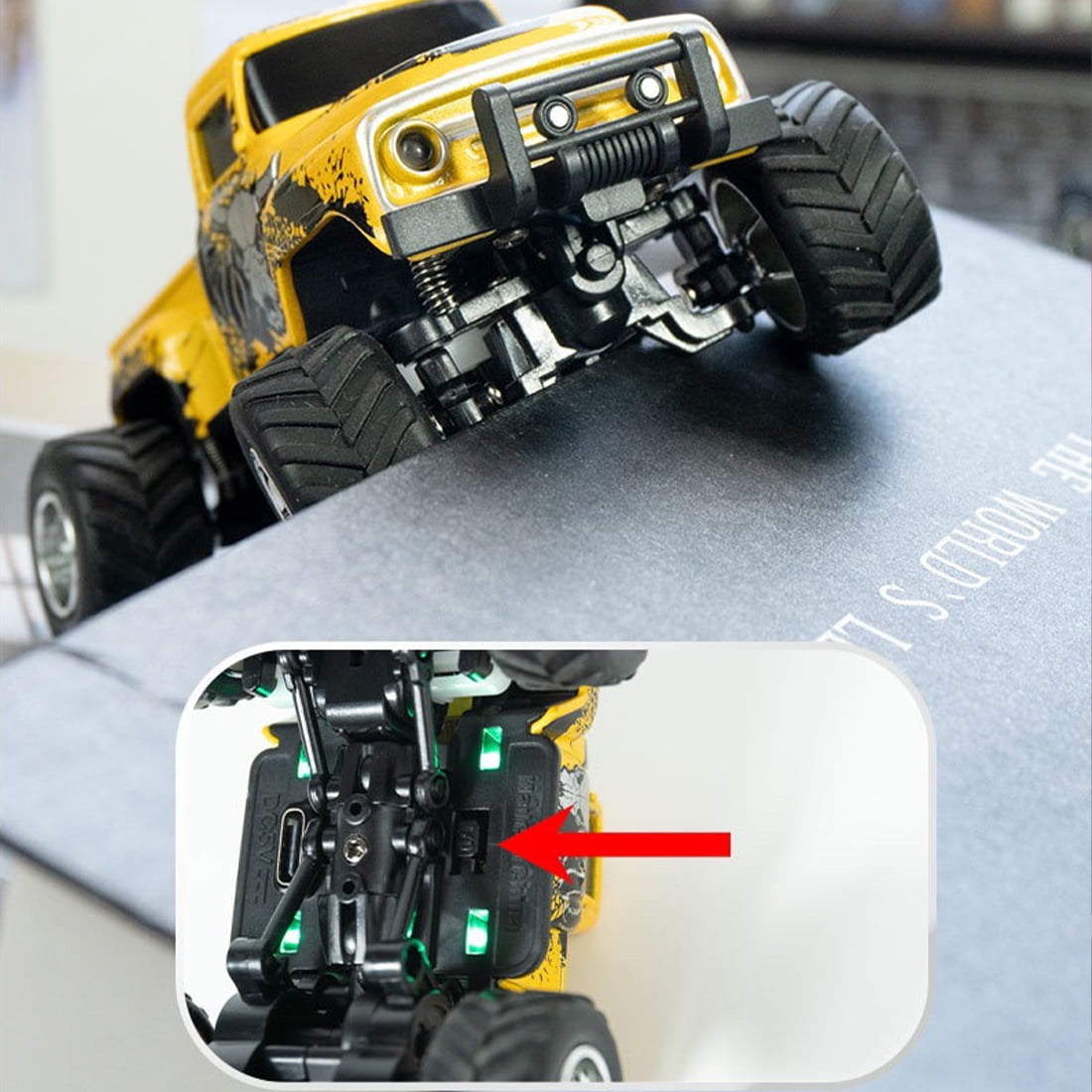 1/64 Scale Alloy Mini Remote Control Monster Truck, 2.4G 3-Speed Phone/RC Dual Control Off-Road Crawler with Shock Absorber & Trailer Hook, Desktop Crawler Toy for Hobbyist