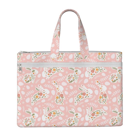 Honeii Easter Bunny Print Canvas Tote Bag with Compartments Laptop Tote Bag Large Tote Bag