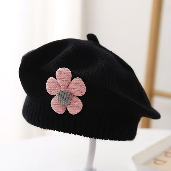 Sentuca Toddler Baby Girls Hats Cute Flower Beret Hats Comfortable Soft Knit Beanies