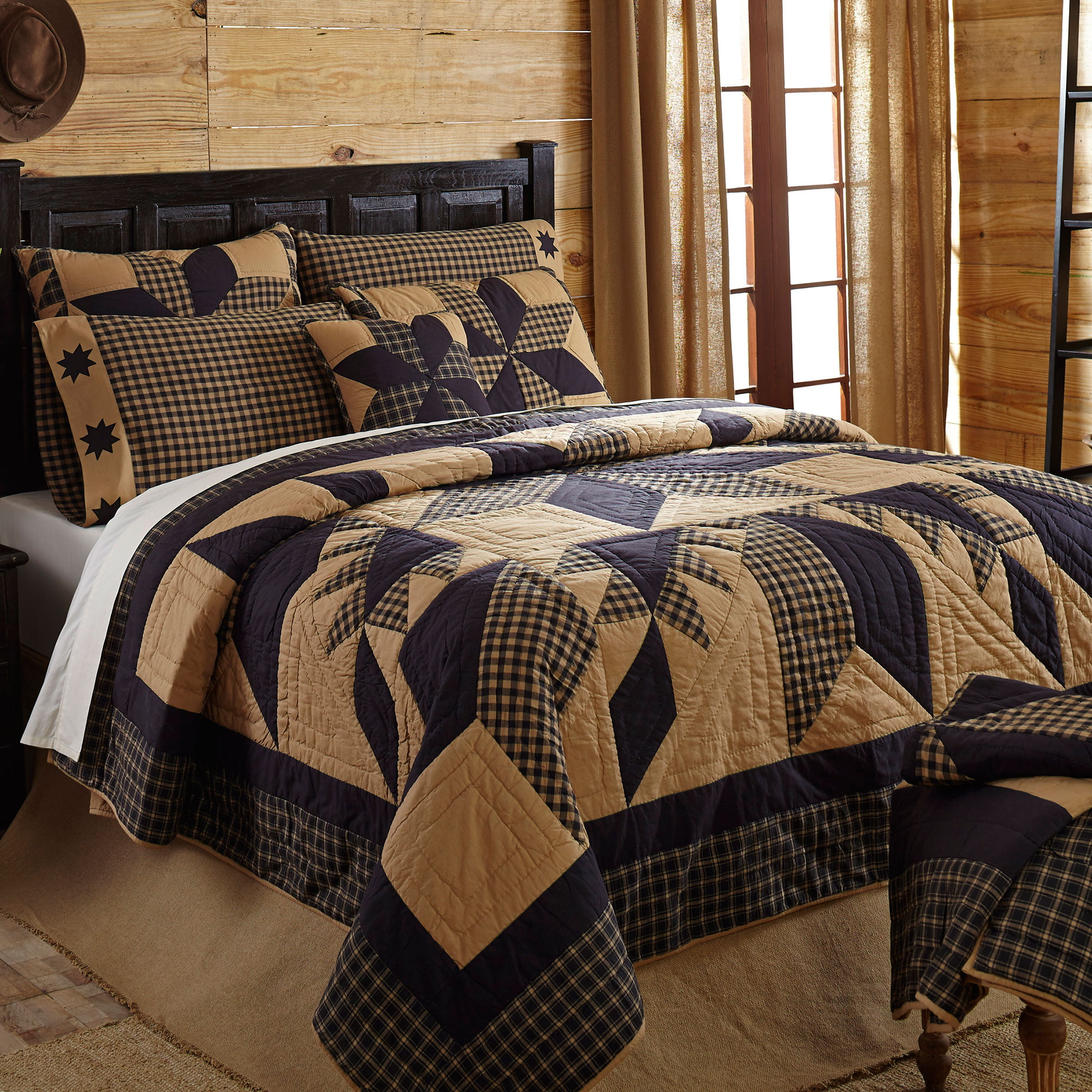 VHC Brands Farmhouse King Quilt Set Blue Patchwork Dakota Star Bedroom Decor 