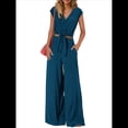 thumbnail image 2 of Conjunto de Chándal Informal de Verano de 2 Piezas para Mujer, con Cuello en V, Corta, Cinturón y Pantalones Anchos, 2025 Verde Oscuro XXL, 2 of 9
