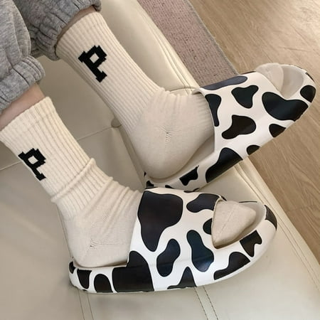 

Cathalem Elastic Sandals for Women Women Platform Slippers Home Slippers Outdoor Cute Cow Pattern Beach Bathroom Slippers Fashion Sandal White 36