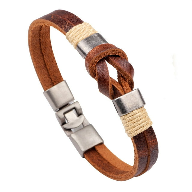 Pulsera vintage de piel trenzada para hombre, piel de vacuno hecha a mano