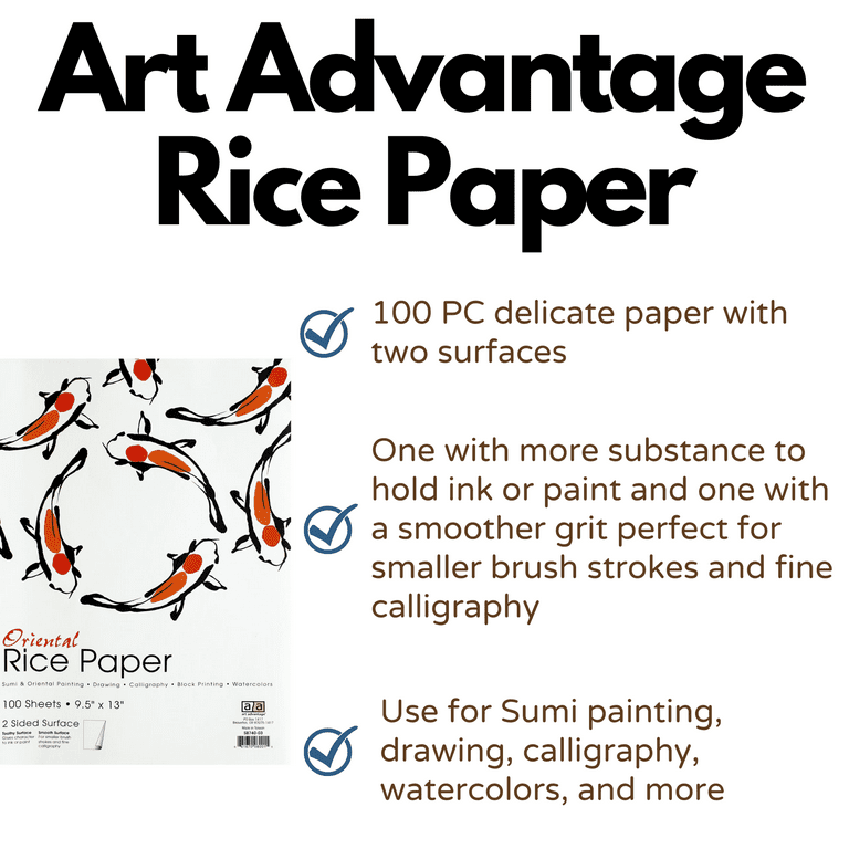 Art Advantage Rice Paper 9 x 12 - 100 sheets - rice paper sheets, Chinese  calligraphy paper, rice paper for crafts, rice paper for decoupage,  Japanese paper 