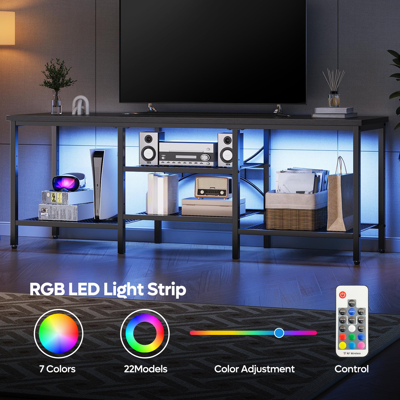 Pinmoco 63" TV Stand with RGB LED Lights and Adjustable Shelves photo 4