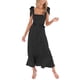thumbnail image 3 of Sunloudy - Vestido informal para mujer, color sólido, doble lazo lateral, parte inferior con tirantes, abertura alta, dobladillo con volantes, vestido largo Sunloudy moda, 3 of 9