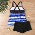 thumbnail image 4 of Women 2 Piece Tankini Set Plus Size Sleeveless Print Halter High Waist Shorts Modest Quick Dry Bathing Suit (4XL, Dark Blue), 4 of 6
