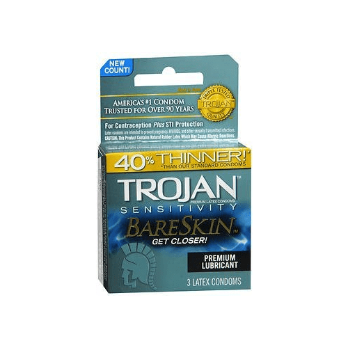 Trojan Sensitivity BareSkin Lubricated Premium Latex Condoms - 3 ct, Pack of 3