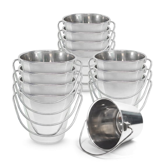 PetYupp Heavy Duty Stainless Steel Flat Side Bucket, 12 Count – 2 Quart Utility Buckets for Feeding, Watering & Kennel Use