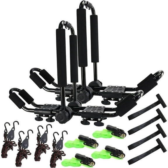 Folding Kayak roof Rack Adjustable for Kayak/Canoe/SUP,J-Bar Rack on Roof Mounting On SUV, Car and Truck Crossbars. (23-krf-2)