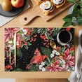 thumbnail image 2 of Placemats 1 Pack, Cardinal Bird Woven Placemat, Linen Place Mats for Kitchen/Dining Tables, Winter Poinsettia Pine Cones Berry Black Washable Table Mats for Party, 2 of 8