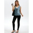 thumbnail image 7 of DARING DIVA Women's V Neck Patch Pockets Button Down Sleeveless Jacket L Blue Grey, 7 of 7