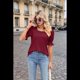 thumbnail image 5 of Tops para Mujer, Camisetas Informales de Verano con Volantes y Cuello Cuadrado, Vino Tinto XL, 5 of 9