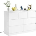 thumbnail image 4 of AOGLLATI White 7 Drawer Dresser with Charging Station, Wood Tall Chest of Drawers for Bedroom, Modern Handleless Drawer Cabinet, Large Capacity Storage Organizer for Living Room, 4 of 9