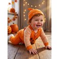thumbnail image 3 of Cjfdfy Newborn Baby Boy Halloween Pumpkin Ghost Outfits My First Halloween Overalls Pants Striped Long Sleeve Romper And Hat Infant Cute My 1St Halloween Fall Winter Outfit, 3 of 9