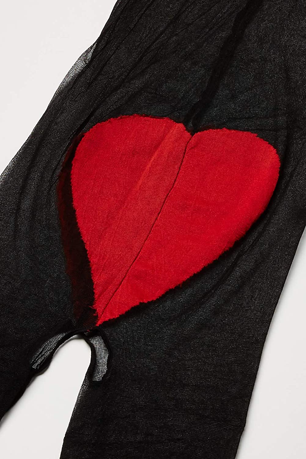 Spandex sheer crotchless bodystocking with opaque red heart details 1067-BLACK/RED