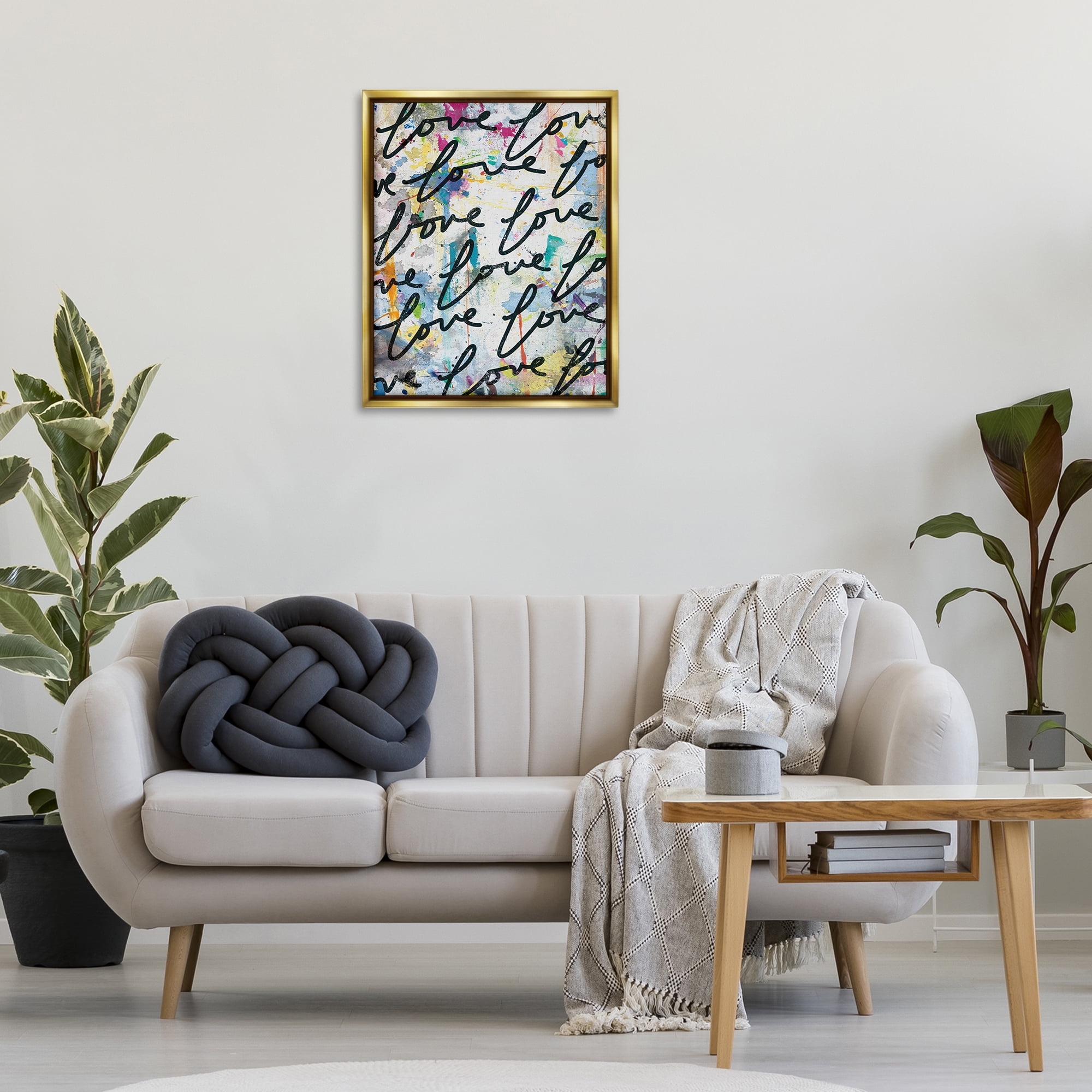Stupell Industries Love Words Pattern Typography Painting Gold Floater Framed Art Print Wall Art, 25 x 31