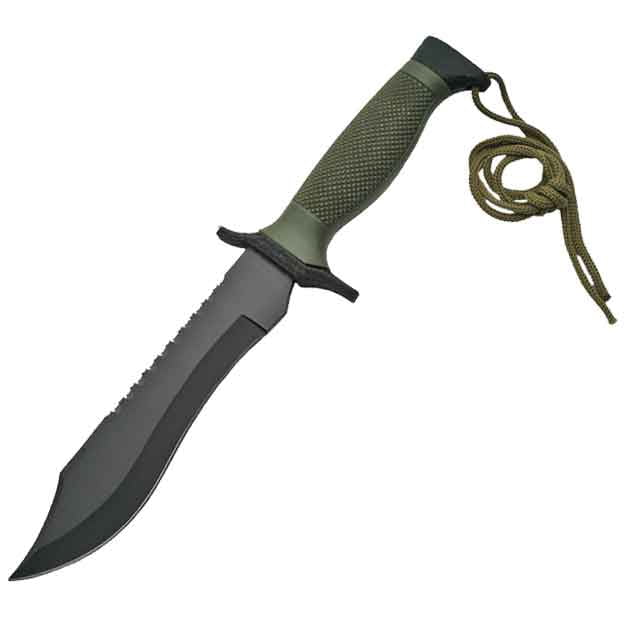 Rite Edge 12 Inch Green Ready Knife 440 Stainless Steel Reversed Serrated Blade Green Handle ABS Sheath Outdoor Survival Utility Fixed Blade Knife