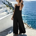 thumbnail image 4 of Linen Jumpsuit for Womens Loose Fitting Breathable Wide Leg Pants with Side Pockets Spaghetti Strap Overalls Black Women Rompers S, 4 of 8