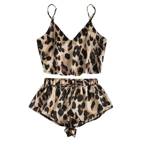 FhsagQ Lingerie for Women Plus Size Bodysuit Silk Pajamas Satin Lingerie Lace Shorts Set Women Underwear Sleepwear S-Xxl Lingerie Sets for Women Crotchless Plus Brown M