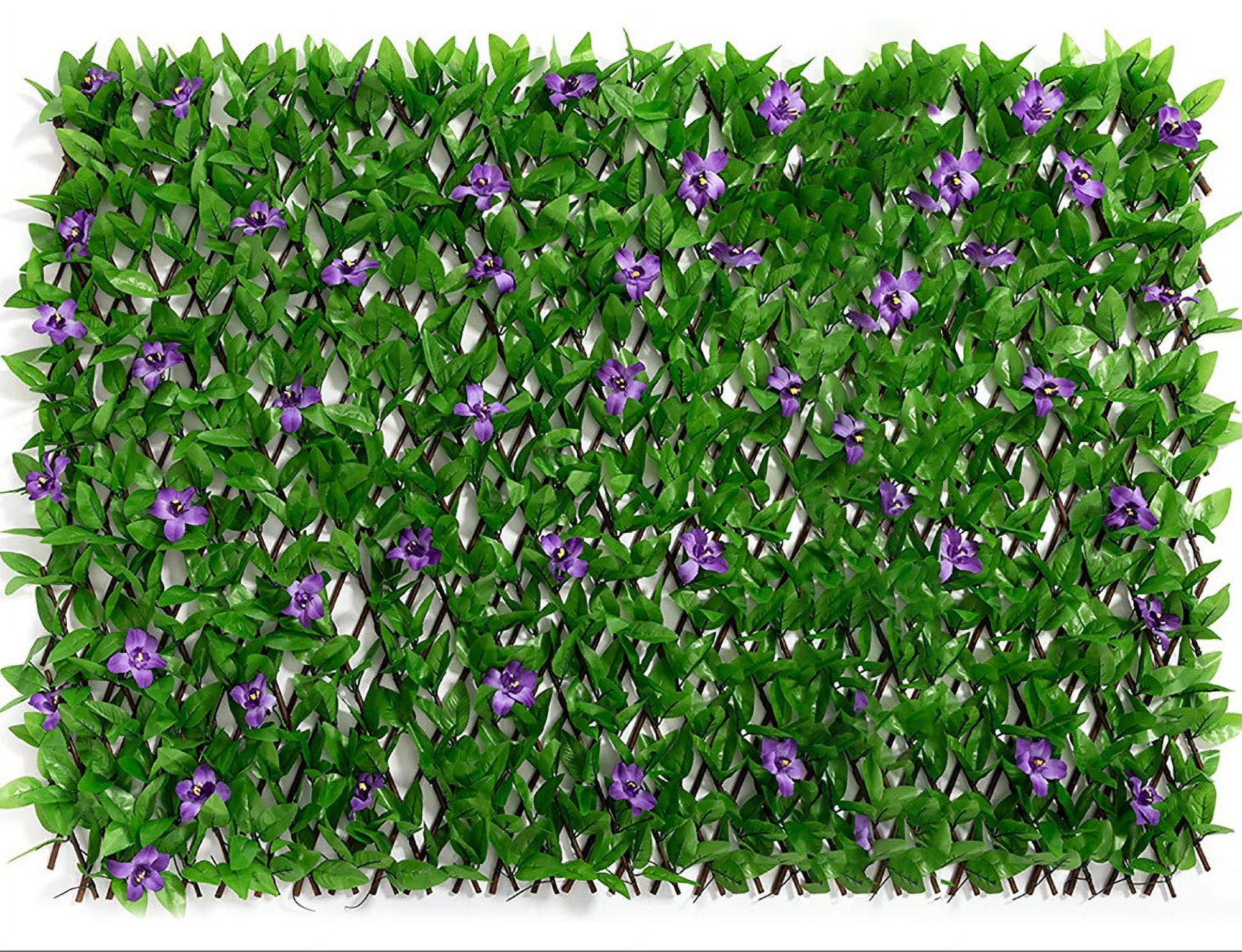 Privacy Fence, Expandable Lattice Fence, Artificial Flower Leaf Screening, Garden Edging Border Decorative, Fence Screen Garden Panels for Patio Backyard Outdoor Decor(Purple)