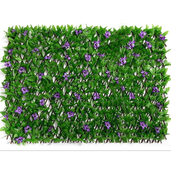 40cm Purple Orchid Artificial Leaf Wooden Border Fence, Expandable Retractable Garden Trellis, Fake Greenery Yard Divider for Wedding Backyard Home Outdoor Landscape Decor