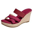 thumbnail image 6 of Rokment Womens Wedges High Heels Dress Slides Sandals Ladies Stylish Simple Denim Cross-Band Platform Chunky Heeled Slip on Summer Casual Height Increasing Dressy Slippers Red Size 9.5, 6 of 7