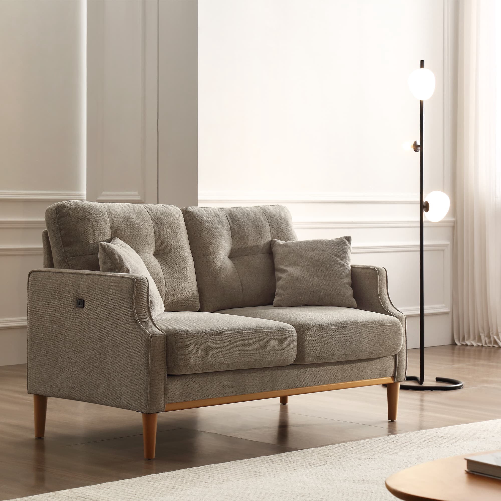 MAYEERTY Modern Loveseat for Living Room with Waterproof Fabric and USB Charging Ports, 57*32*35"Cream