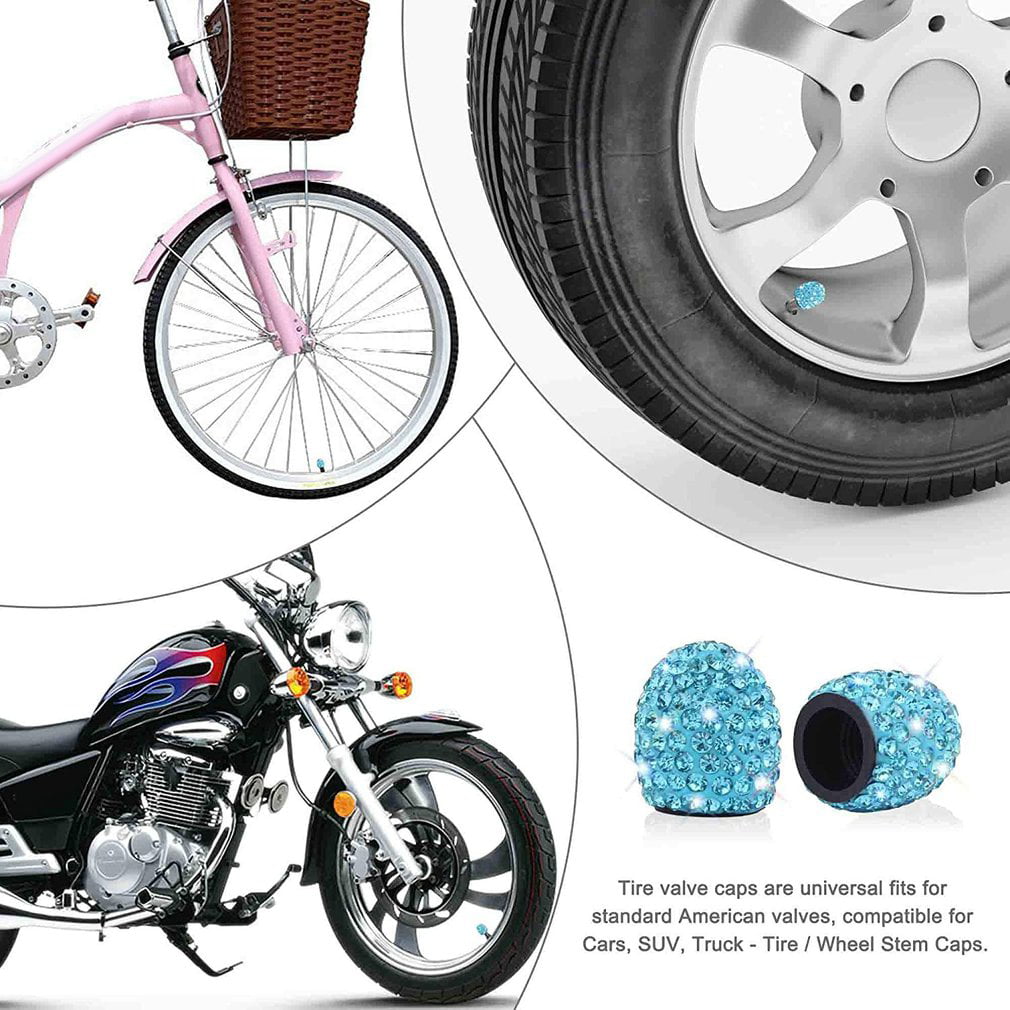 WINKA 4 Pcs Tire Stem Valve Caps Rhinestone Waterproof and Dustproof Universal Fit Wheel Valve Covers Blue 