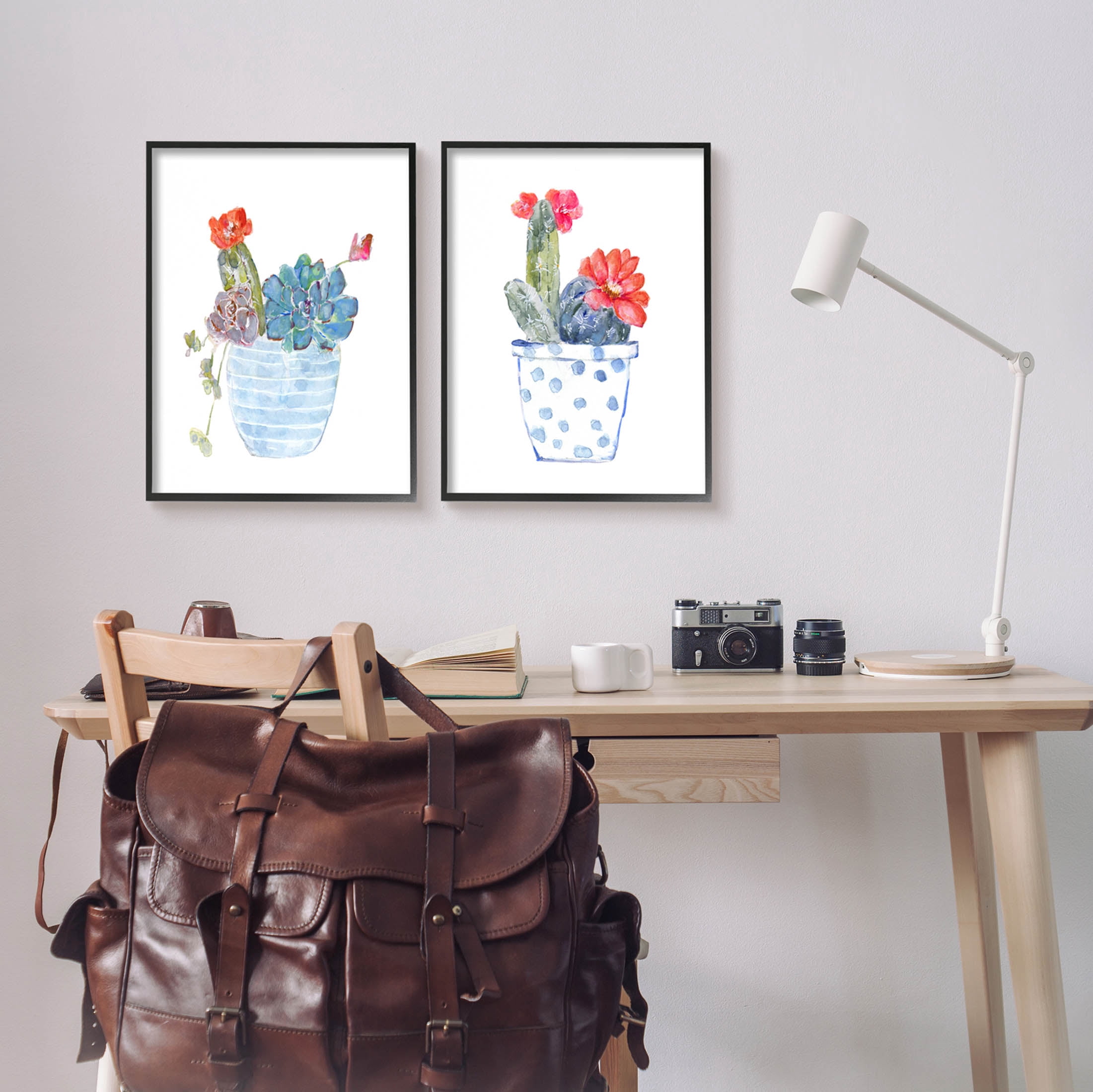 Stupell Industries Vivid Cactus Blossoms Potted Graphic Art Black Framed Art Print Wall Art, Set of 2, Design by Sally Swatland