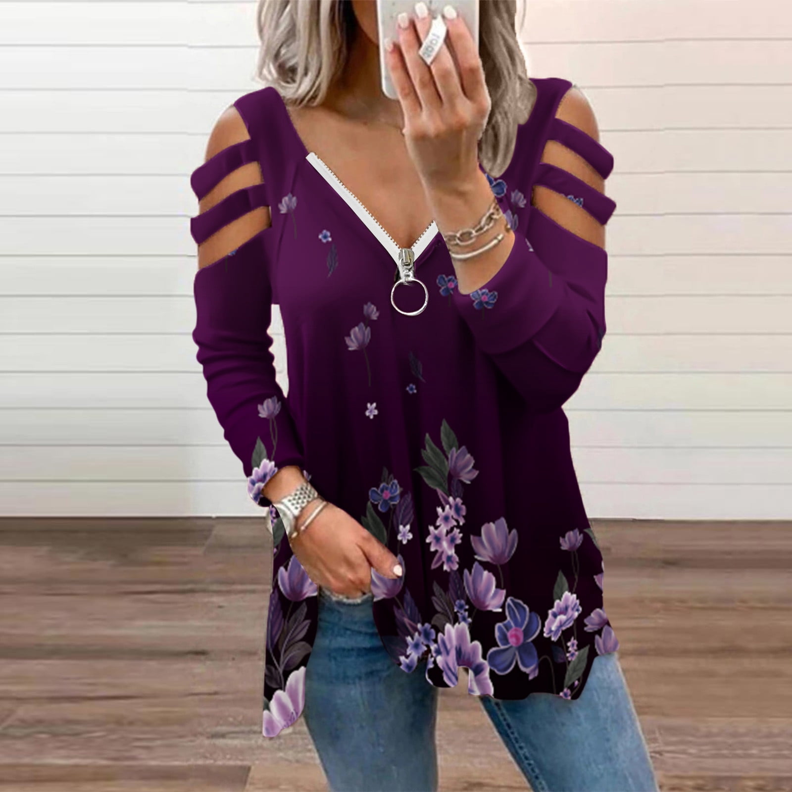cut out neck long sleeve top
