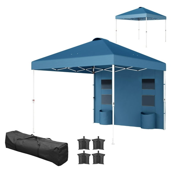 10x10 Pop Up Canopy Tent with Sidewall, Adjustable Sun Shelter, Dark Blue - Instant Shade for 6-9 People, UV 50 Protection