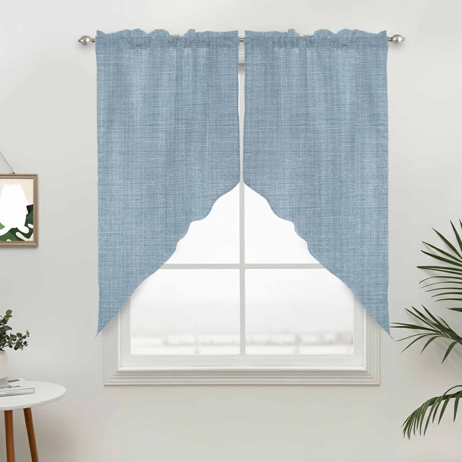 Swag Valance Curtains for Windows, Vintage Sky Blue Light Filtering Kitchen Curtains, Farmhouse Retro Solid Color Linen Texture Window Treatment Valances for Living Room, 36x63 - 2 PCS