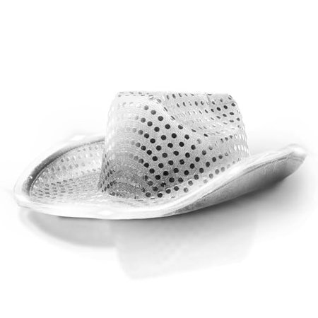 Windy City Novelties LED Light Up Sequin Cowboy Hat - Unisex White