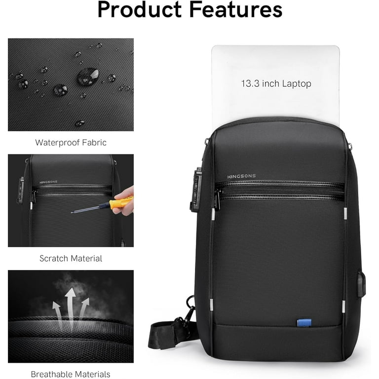 Kingsons Anti Theft Laptop Sling Backpack 13 Inch Waterproof USB Charging Port TSA Lock Ideal for Travel and Hiking Walmart