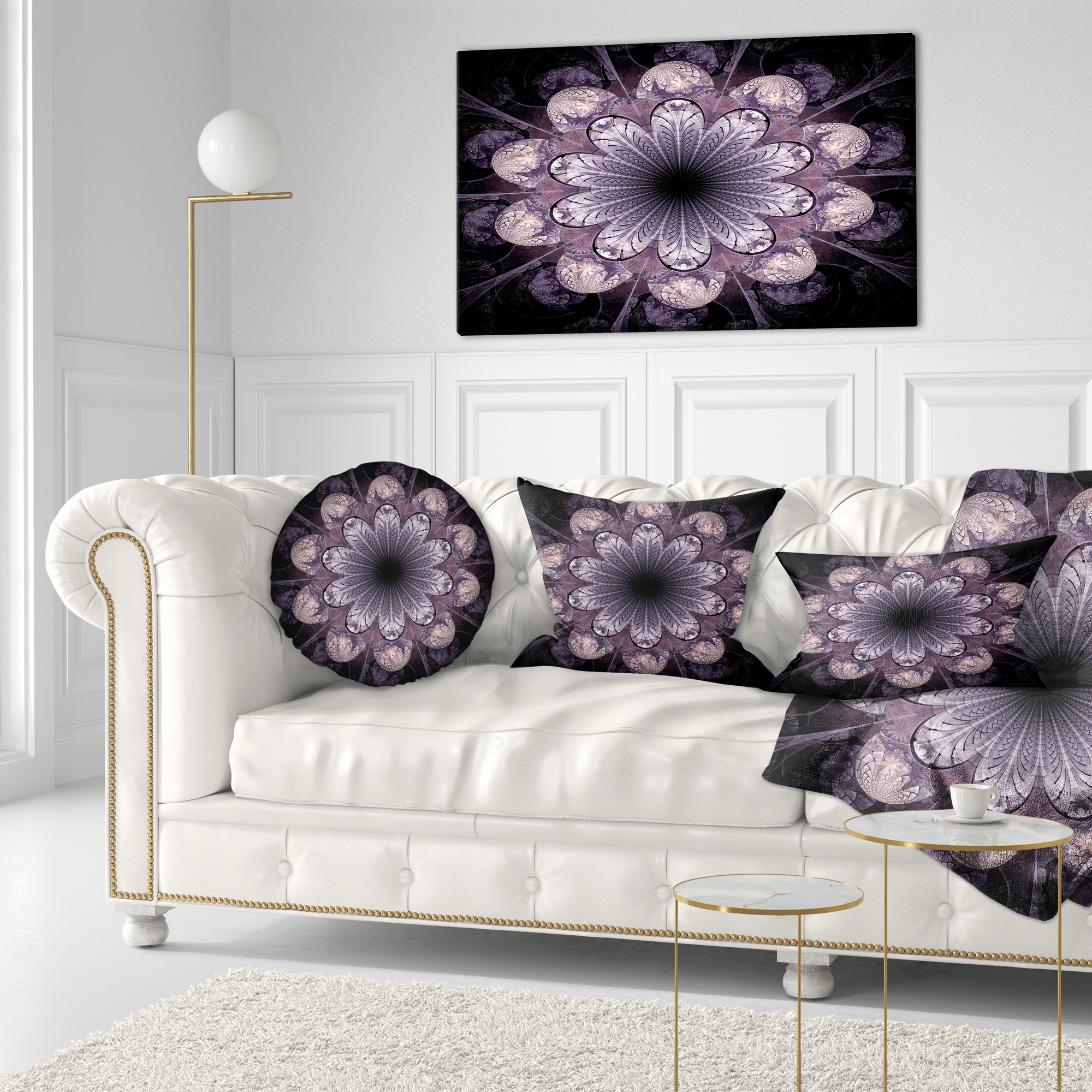 Designart Dark Pink Fractal Flower Pattern - Abstract Throw Pillow - 12x20
