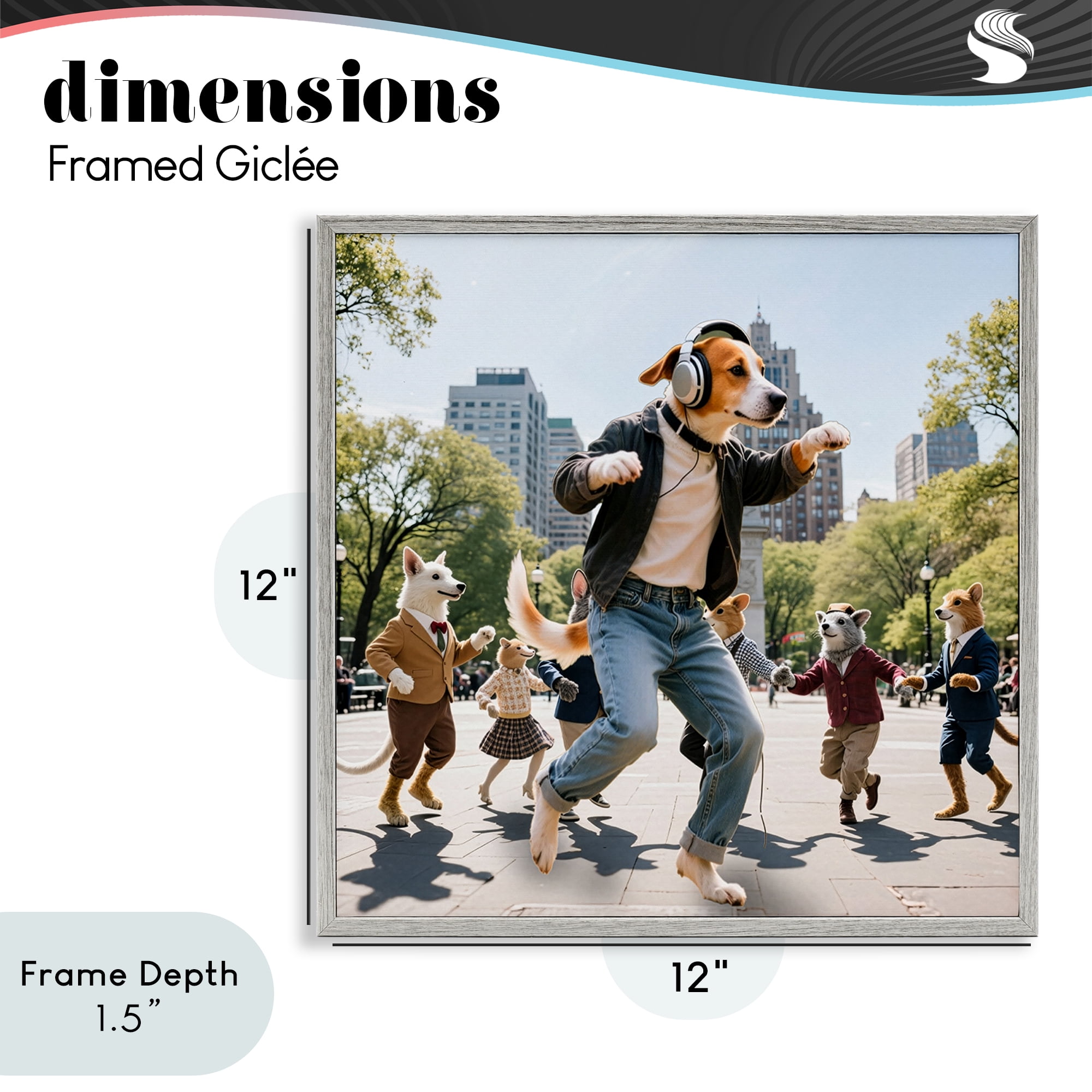 Stupell Industries Stylish Dog Dancing in Park Gray Framed Giclee Art, design by CAD Designs