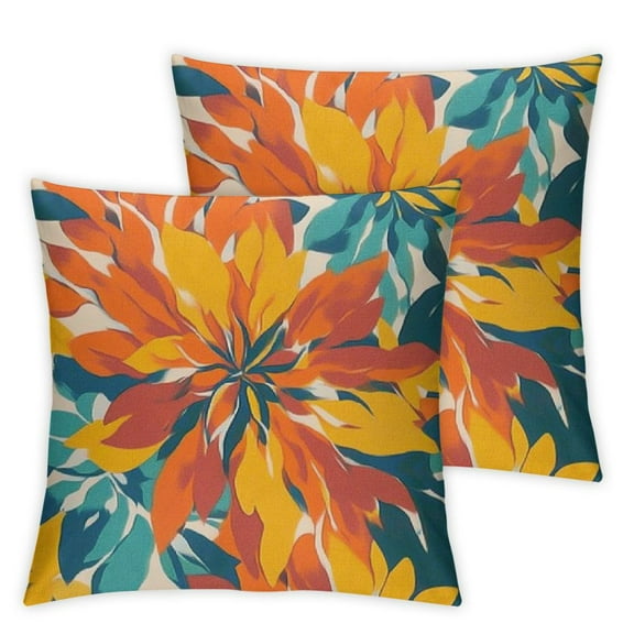 PHYHOO Orange Yellow Flower Pillow Covers Set of 2 Fall Throw Pillows Outdoor Waterproof Decor for Living Room Sofa Patio Garden Floral Pillow Covers