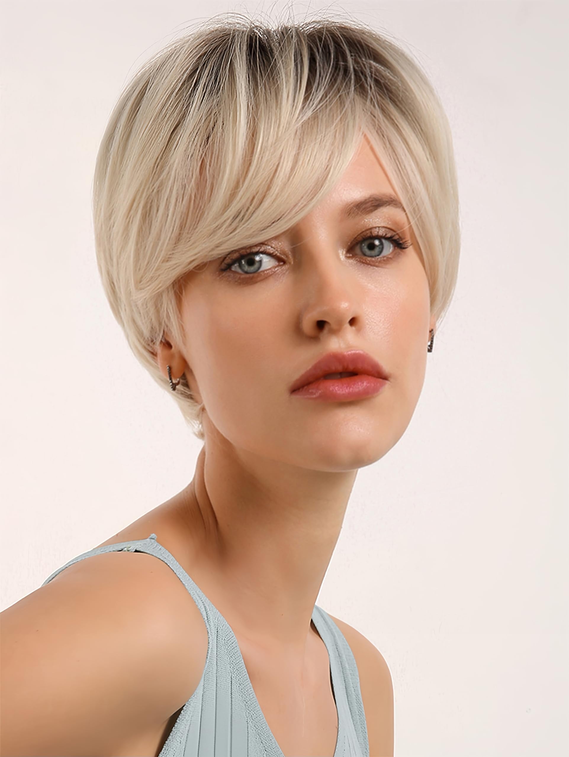Pixie Wig - Short Golden Wavy Wigs With Bangs