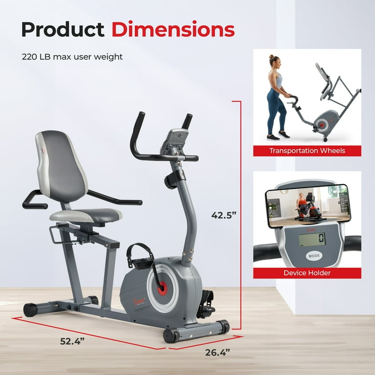 Sunny Health Fitness Magnetic Indoor Recumbent Cycling Bike Essentials Series w Smart Bluetooth FREE SunnyFit App SF RB422003 Walmart