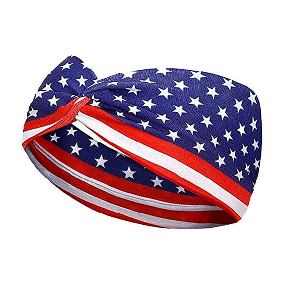 Yhmxh 4th of July Sports Headbands USA Patriotic Hair Accessories American Flag Headband Non Slip Elastic Red White and Blue Bandana Stars and Stripes Head Bands Independence Day Party Decorations